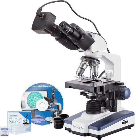 AmScope 40X-2500X LED Binocular Compound Microscope with 50pc Blank Slides and 1.3MP Camera in Saudi Arabia