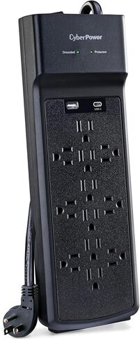 CyberPower CSP1206UC Surge Protector, 3000J, 12 Outlets, 1 USB-A, 1 USB-C, 6 Foot Power Cord, Black, ETL in Saudi Arabia