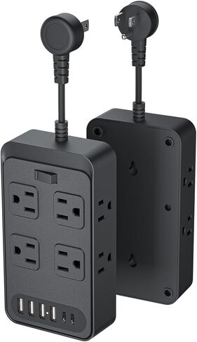 شريط طاقة مع 8 منافذ واسعة و4 منافذ USB، موسع منفذ جانبي مثبت على الحائط مع 2 محطة شحن USB لمكتب USB C للمكتب المنزلي وغرفة النوم الجامعية باللون الأسود in Saudi Arabia