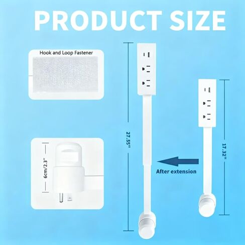 عصا موسع مخرج كهربائي دوارة 180 درجة، تتميز بمنافذ USB-A USB-C 2 للتيار المتردد، تستخدم خلف الأرائك، وطاولات النوم، والمكاتب، والمزيد in Kuwait