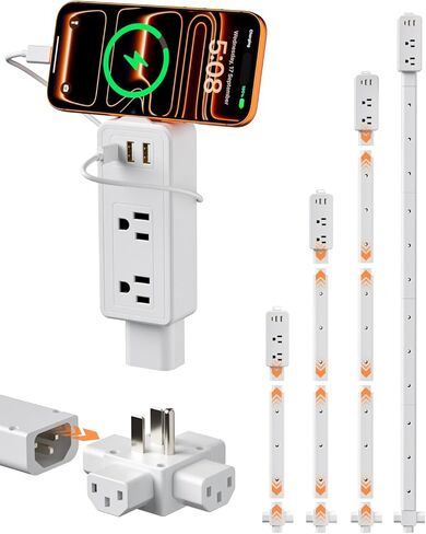 Electrical Outlet Extender Stick, 4-Way Directional Plug Expander, USB-C/2 USB-A & 2 AC Outlets, 8''-45'' Extendable, Secure Screw Mount for Sofa Bedside Home Office,Hard-to-Reach Outlets Solution in Saudi Arabia