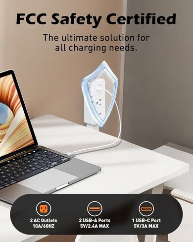Electrical Outlet Extender Stick, 4-Way Directional Plug Expander, USB-C/2 USB-A & 2 AC Outlets, 8''-45'' Extendable, Secure Screw Mount for Sofa Bedside Home Office,Hard-to-Reach Outlets Solution in Saudi Arabia