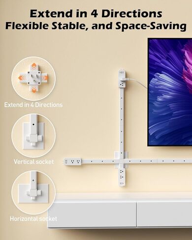 Electrical Outlet Extender Stick, 4-Way Directional Plug Expander, USB-C/2 USB-A & 2 AC Outlets, 8''-45'' Extendable, Secure Screw Mount for Sofa Bedside Home Office,Hard-to-Reach Outlets Solution in Saudi Arabia