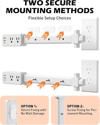 Electrical Outlet Extender Stick, 4-Way Directional Plug Expander, USB-C/2 USB-A & 2 AC Outlets, 8''-45'' Extendable, Secure Screw Mount for Sofa Bedside Home Office,Hard-to-Reach Outlets Solution in Saudi Arabia