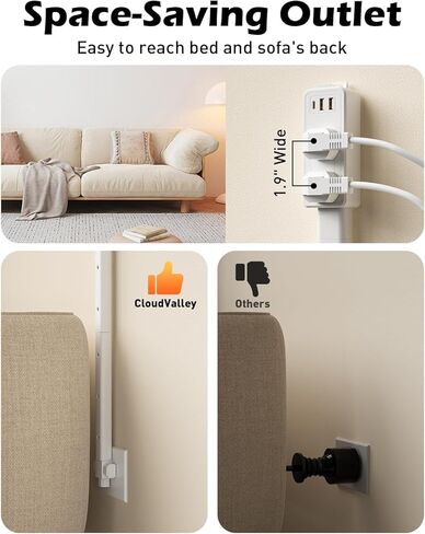 Electrical Outlet Extender Stick, 4-Way Directional Plug Expander, USB-C/2 USB-A & 2 AC Outlets, 8''-45'' Extendable, Secure Screw Mount for Sofa Bedside Home Office,Hard-to-Reach Outlets Solution in Saudi Arabia