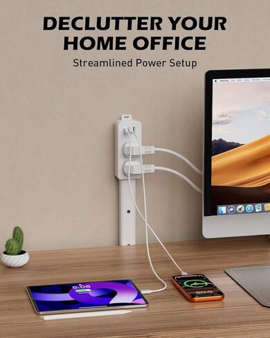 Electrical Outlet Extender Stick, 4-Way Directional Plug Expander, USB-C/2 USB-A & 2 AC Outlets, 8''-45'' Extendable, Secure Screw Mount for Sofa Bedside Home Office,Hard-to-Reach Outlets Solution in Saudi Arabia