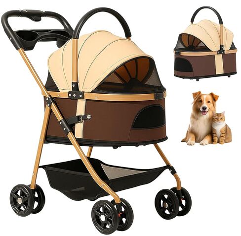 Pet Stroller with 4 Wheels, Foldable for Small/Medium Dogs Cats to 50 lbs, Removable Carrier, Storage Basket, Cup Holder, 3-in-1 Multifunctional Detachable (Black) in Saudi Arabia
