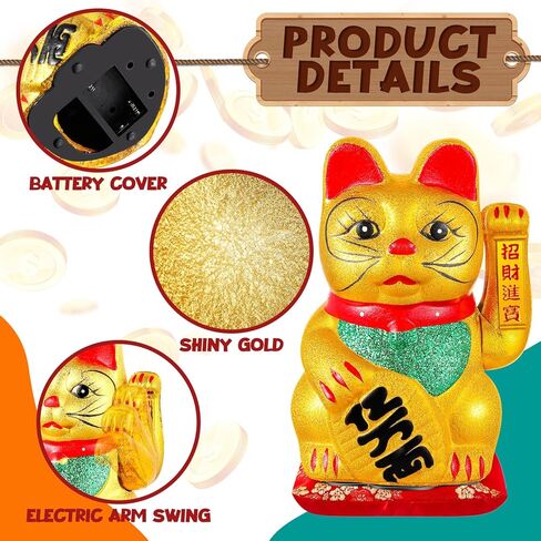 Suzile 2 Pcs 9'' Lucky Cat Maneki Neko with Waving Arm Chinese Feng Shui Beckoning Cat for Lunar New Year Home Office Restaurant Shop Opening Gifts Decor, Battery Operated (Battery Not Included) in Saudi Arabia