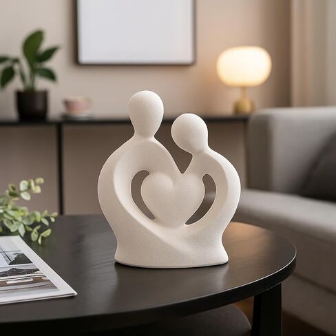 JXCBXJ Hugging Couple Statues Ceramic,Figure Statue for Home Decorations, Modern Romantic Sculptures for Living Room Bedroom Office Decor,Gift for Anniversary Valentine Birthday (White Gold M) in Saudi Arabia