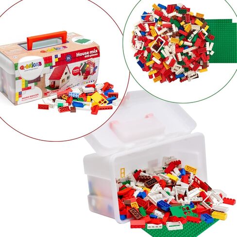 Creative Building Set with Classic Building Blocks - 400-Piece Set - 19 Shapes Include Doors, Windows, Roof Tiles, and Base Plates - 8 Colors - Reusable Storage Case in Saudi Arabia