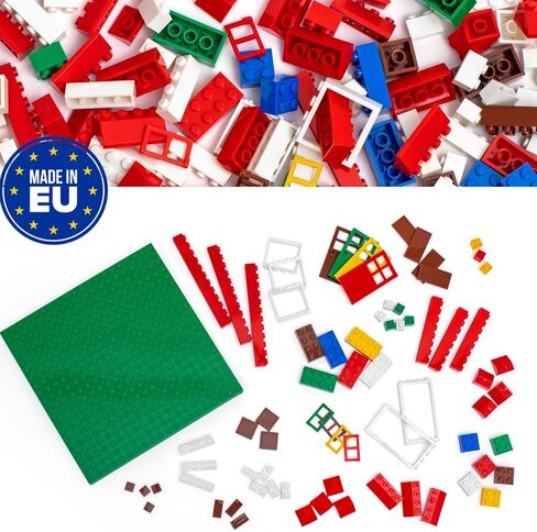 Creative Building Set with Classic Building Blocks - 400-Piece Set - 19 Shapes Include Doors, Windows, Roof Tiles, and Base Plates - 8 Colors - Reusable Storage Case in Saudi Arabia