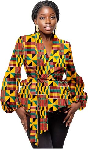 Women African Shirt Dashiki Batik Top Kente Cotton Wax Print Clothes Long Sleeve Blouse Ankara Tunic in Saudi Arabia