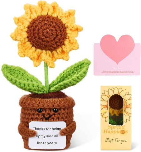 Argefkeen 1pcs Knitted Flowers Sunflower Gifts for Women Handmade Knitted Planters with Card Crochet Gifts Birthday Gifts for Women Mom Family Friend Teacher Coworker Xmas Party（You are Awesome） in Saudi Arabia