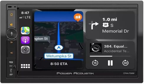 باور اكوستيك CPAA-70MW | ستيريو سيارة Apple CarPlay مزدوج الدين مقاس 7 بوصات | جهاز استقبال صوت الوسائط المتعددة بشاشة تعمل باللمس بنظام Android التلقائي مع دعم بلوتوث وكاميرا احتياطية in Kuwait