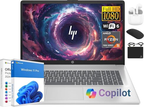كمبيوتر HP 17 الأساسي للكمبيوتر المحمول، 17.3 IPS FHD Business PC، 6-Core AMD Ryzen 5، ذاكرة الوصول العشوائي 64 جيجابايت، تخزين 2 تيرابايت (2 تيرابايت SSD + 500 جيجابايت تحويلة)، Windows 11 Pro Copilot AI Lifetime Office، HubxcelAccesory، لوحة أرقام in Saudi Arabia