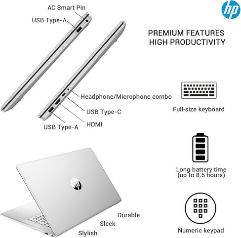كمبيوتر HP 17 الأساسي للكمبيوتر المحمول، 17.3 IPS FHD Business PC، 6-Core AMD Ryzen 5، ذاكرة الوصول العشوائي 64 جيجابايت، تخزين 2 تيرابايت (2 تيرابايت SSD + 500 جيجابايت تحويلة)، Windows 11 Pro Copilot AI Lifetime Office، HubxcelAccesory، لوحة أرقام in Kuwait