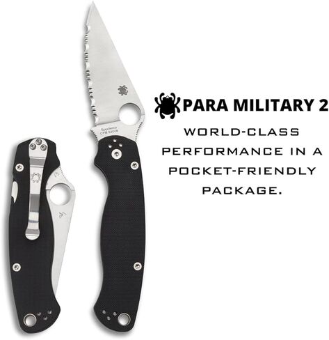سكين جيب Spyderco Para Military 2 قابل للطي مع شفرة فولاذية 3.4 بوصة CPM S45VN ومقبض G-10 - سكين EDC للرجال والنساء، مثالي للصيد والتكتيكي والتخييم والبقاء على قيد الحياة - SpyderEdge - C81GS2 in Saudi Arabia