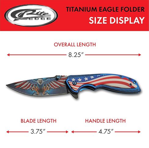 SZCO 8.25" American Eagle Titanium Finished Handled EDC Folding Knife With Pocket Clip, Red, White & Blue (300583) in Saudi Arabia