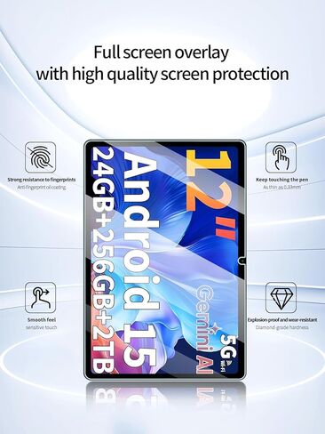 واقي شاشة لجهاز Relndoo TAB9 Android 15 اللوحي مقاس 12 بوصة، مضاد للخدش 9H حساس للمس، حواف مستديرة 2.5D خالية من الفقاعات، سهل التركيب، عبوتان. in Kuwait