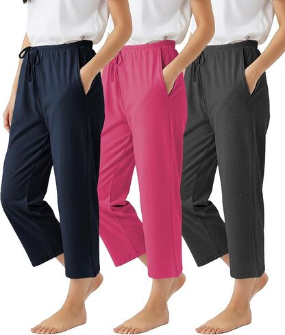 Andrew Scott Women's Capri Pajama Lounge Pants | Soft Cotton Stretch Sleep Bottoms | Drawstring & Pockets | Multi Packs in Saudi Arabia