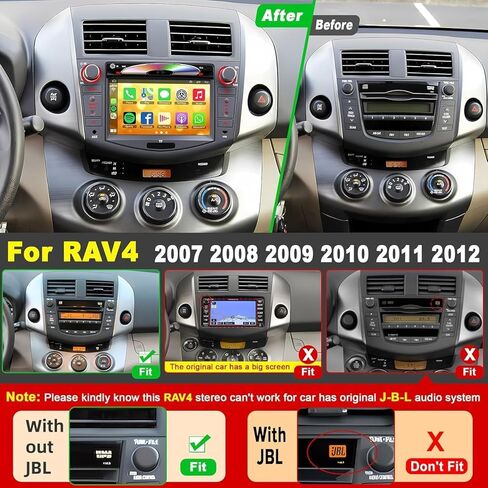 راديو سيارة لسيارة Toyota RAV4 2007 2008 2009 2010 2011 2012، شاشة لمس 7 بوصة تدعم CD/DVD، CarPlay وAndroid Auto، Bluetooth5.2 والتحكم الصوتي، كاميرا احتياطية وSWC، مستقبل راديو السيارة AM/FM in Kuwait