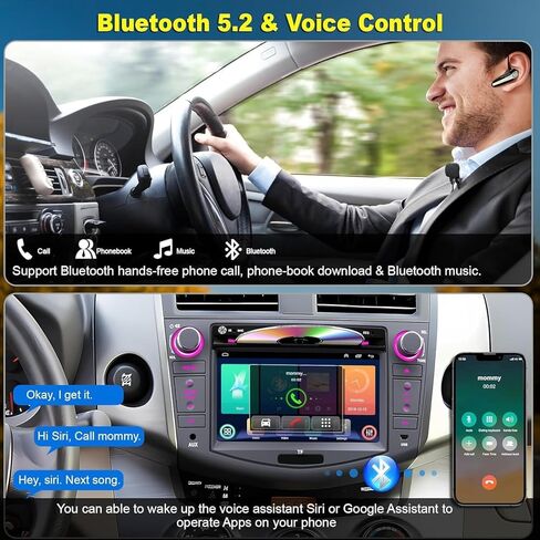 راديو سيارة لسيارة Toyota RAV4 2007 2008 2009 2010 2011 2012، شاشة لمس 7 بوصة تدعم CD/DVD، CarPlay وAndroid Auto، Bluetooth5.2 والتحكم الصوتي، كاميرا احتياطية وSWC، مستقبل راديو السيارة AM/FM in Kuwait