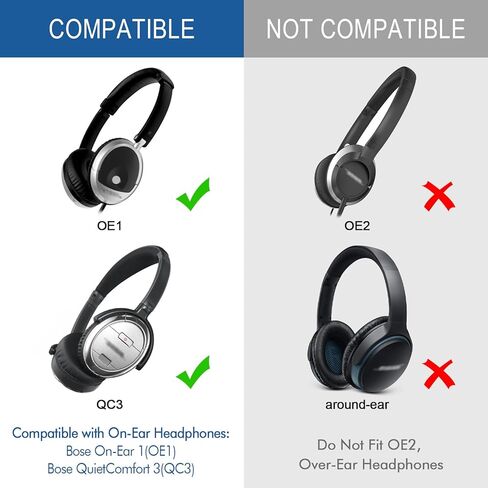 استبدال وسائد الأذن لسماعات الرأس Bose QuietComfort 3 على الأذن، وسائد الأذن GVOEARS لسماعات Bose QC3 OE1 مع جلد بروتين إسفنجي الذاكرة (أسود) in Kuwait