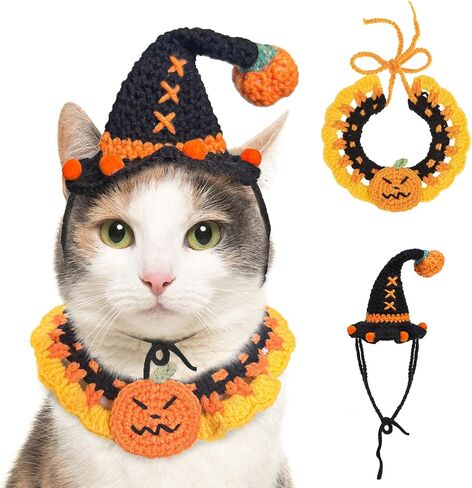 SCENEREAL Christmas Cat Costumes - Cute Knit Santa Claus Christmas Tree Costume for Puppy Dogs Cats, Kitten Collar Hat for Holiday Party, Pet Apparel Xmas Outfit for Small Animal, Dolls in Saudi Arabia