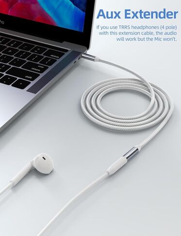 كابل تمديد سماعة الرأس 6.6 قدم، كابل تمديد 3.5 ملم ذكر إلى أنثى - 1/8 سلك صوت Aux موسع من النايلون المضفر للهواتف الذكية والأجهزة اللوحية ومشغل الوسائط in Kuwait
