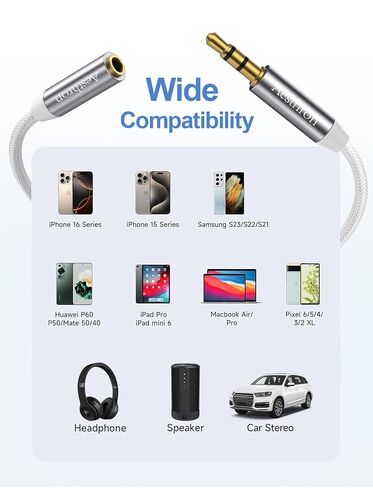 كابل تمديد سماعة الرأس 6.6 قدم، كابل تمديد 3.5 ملم ذكر إلى أنثى - 1/8 سلك صوت Aux موسع من النايلون المضفر للهواتف الذكية والأجهزة اللوحية ومشغل الوسائط in Kuwait