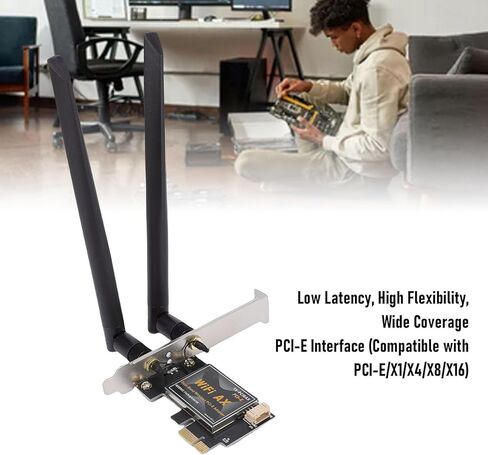 بطاقة EBTOOLS WiFi 6 Pcie، 1800 ميجابت في الثانية، محول شبكة لاسلكية لسطح المكتب لـ 10، 11، OFDMA، MU MIMO، نطاق مزدوج 2.4G 5G، هوائيان خارجيان متعدد الاتجاهات 8dbi، تشفير Wpa3 in Kuwait