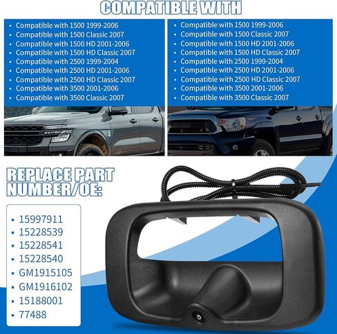 Tailgate Handle Backup Camera Fit for Chevy Silverado GMC Sierra 1500 2500 3500 HD 1999-2007 Classic Tailgate Reversing Rear View Park Assist Camera RCA Plug Replaces 15228539 in Kuwait