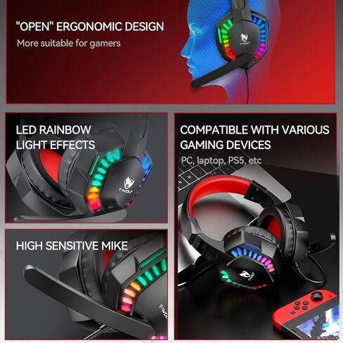 Stereo Gaming Headset for PS4 PC Xbox One PS5 Controller, Noise Cancelling Over Ear Headphones with Mic, LED Light, 7.1 Surround Sound, Soft Memory Earmuffs for Nintendo Xbox Series in Saudi Arabia