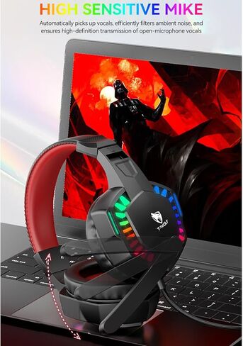 Stereo Gaming Headset for PS4 PC Xbox One PS5 Controller, Noise Cancelling Over Ear Headphones with Mic, LED Light, 7.1 Surround Sound, Soft Memory Earmuffs for Nintendo Xbox Series in Saudi Arabia