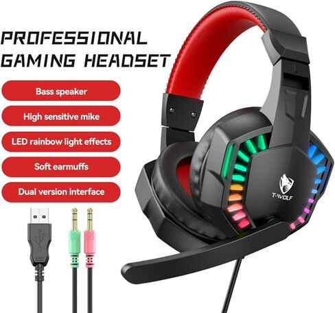 Stereo Gaming Headset for PS4 PC Xbox One PS5 Controller, Noise Cancelling Over Ear Headphones with Mic, LED Light, 7.1 Surround Sound, Soft Memory Earmuffs for Nintendo Xbox Series in Saudi Arabia