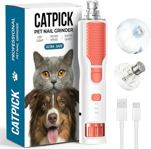 CATPICK 7-Speed Quiet Dog & Cat Nail Grinder with 360° LED for Thick Nails in Saudi Arabia
