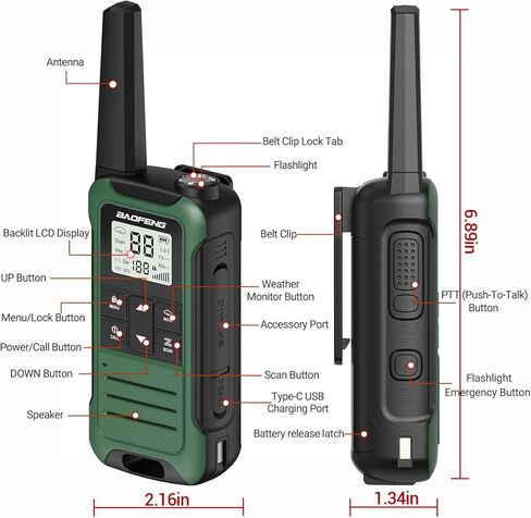 Walkie Talkies Long Range for Adults, Rechargeable Walkie Talkie Baofeng F22 FRS Radio Waki Taki Family Walkie-Talkie with 1400 mAh Battery USB Charger LED Flashlight VOX for Camping Hunting(2 Pack) in Saudi Arabia