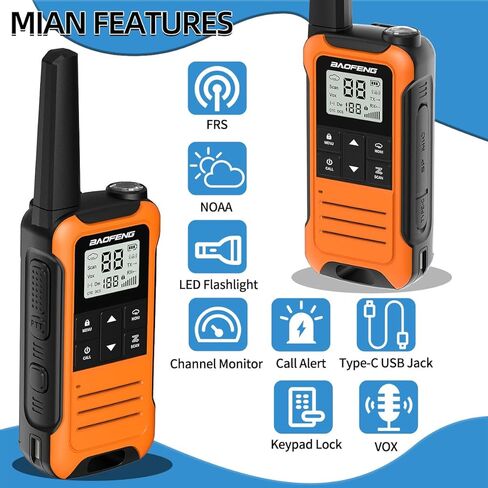 Walkie Talkies Long Range for Adults, Rechargeable Walkie Talkie Baofeng F22 FRS Radio Waki Taki Family Walkie-Talkie with 1400 mAh Battery USB Charger LED Flashlight VOX for Camping Hunting(2 Pack) in Saudi Arabia