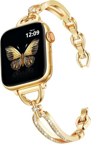 CAGOS Slim Metal Band Compatible with Apple Watch Bands for Women 38mm 40mm 41mm 42mm 44mm 45mm 46mm, Elegant Dressy Jewelry Bracelet with Bling Diamond for iWatch Series 11/10/9/8/7/6/5/4/3/2/1/SE3/2/1/Ultra in Saudi Arabia