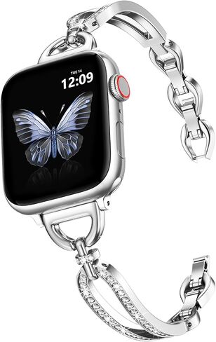 CAGOS Slim Metal Band Compatible with Apple Watch Bands for Women 38mm 40mm 41mm 42mm 44mm 45mm 46mm, Elegant Dressy Jewelry Bracelet with Bling Diamond for iWatch Series 11/10/9/8/7/6/5/4/3/2/1/SE3/2/1/Ultra in Saudi Arabia