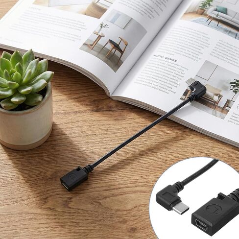 محول USB صغير إلى USB C - كابل محول USB من النوع C 90 درجة ذكر إلى USB صغير أنثى لشحن كاميرا داش in Kuwait
