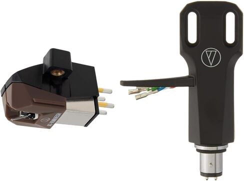 خرطوشة القرص الدوار ذات المغناطيس المتحرك المزدوج AT-VM95SH من Audio-Technica باللون البني وغطاء الرأس العالمي للقرص الدوار AT-HS6BK، أسود in Kuwait