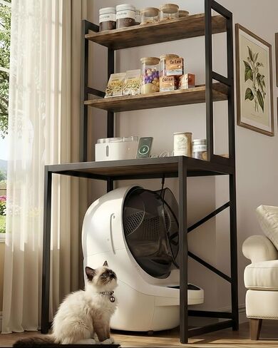 حاوية صندوق الفضلات من هيبلي، أثاث رف تخزين فضلات القطط الخشبي لروبوت التنظيف الذاتي 3 و4، روبوت صندوق الفضلات الكبير مع محطة شحن لحجم صندوق الفضلات الذكي، أسود HCLB001BK in Kuwait