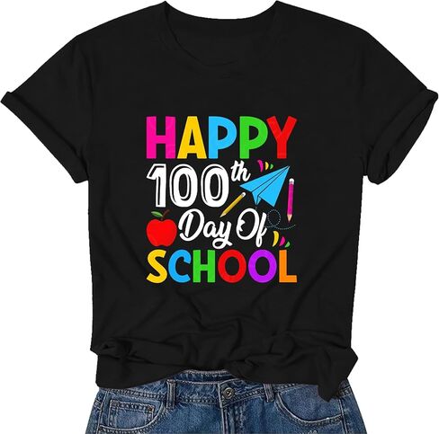 Happy 100 Days of School Shirt, Womens 100 Days in The Book, 100 Days of School Teacher Appreciation Short Sleeve Shirts in Saudi Arabia