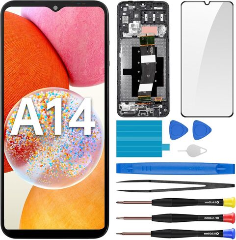 استبدال شاشة Samsung Galaxy A14 مع إطار شاشة LCD تعمل باللمس محول رقمي تجميع كامل زجاج إصلاح مع مجموعة أدوات إصلاح SM-A145F (A145F A145M) in Kuwait
