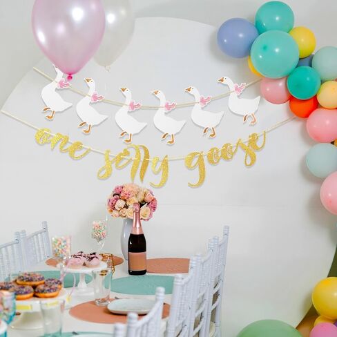 TaoBary One Silly Goose Banner Glitter One Silly Goose Birthday Decor Funny Pink 1st First Birthday Banner for Girl Party Decorations in Saudi Arabia