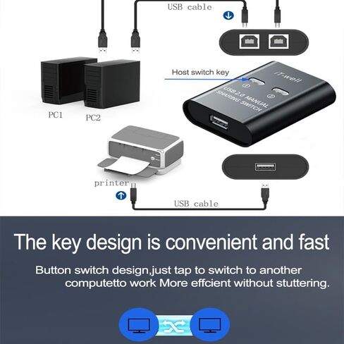 مفتاح مشاركة الماسح الضوئي للطابعة USB، محور تبديل جهاز يدوي بمنفذين مع كابلات ذكر، 2 جهاز كمبيوتر إلى جهاز واحد، طباعة مشتركة، عمل مكتبي بدون جهد، طباعة مستند في ثانيتين in Kuwait