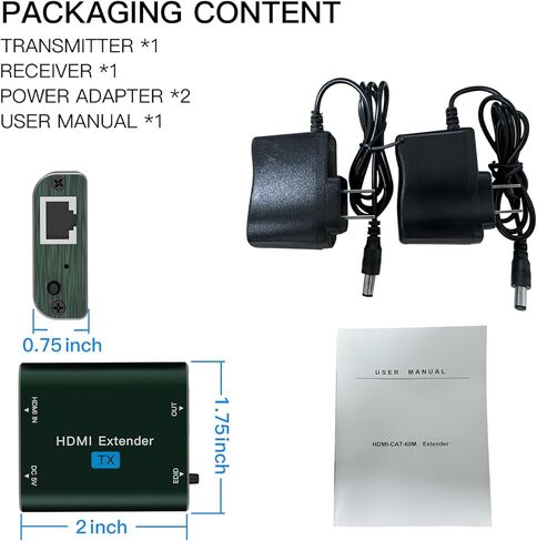 HDMI Extender, 196ft HDMI Extension Adapter 1080P@60Hz, HDMI Over Ethernet Transmitter and Receiver in Saudi Arabia