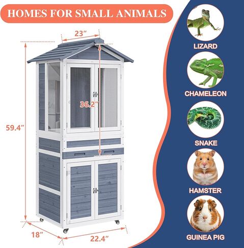 58 Gallon Wooden Tall Reptile Tank, Large Reptile Enclosure for Bearded Dragon Gecko Lizard Chameleon Cage,Terrarium Habitat with Storage Cabinet, Ventilation Mesh, Cable Holes, Wheels in Saudi Arabia
