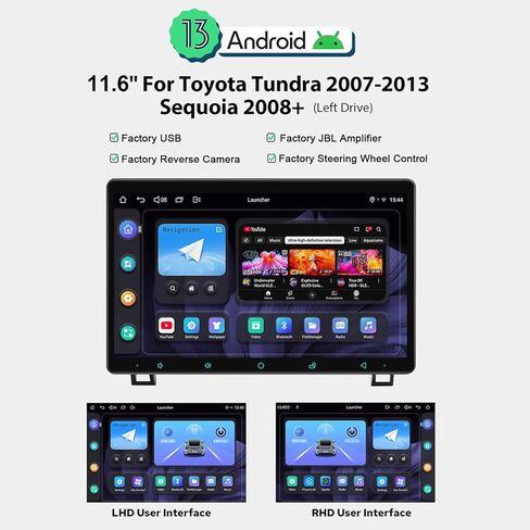 JOYING Android 13 Car Radio for Toyota Tundra 2007-2013 Sequoia 2008-2019, 11.6 Inch Touchscreen Car Stereo with Wireless Carplay & Android Auto, FM, GPS Navigation, Bluetooth 5.1, SWC(JY-TT115N8) in Saudi Arabia